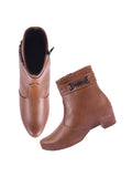 Women'S Tan Ankle Boots With Side Zipper And Metal Detail Low Heel Faux Leather Booties For Everyday Comfort And Style Eu41,Tan,8,B0DM6F3YGH