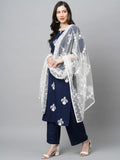 Gosriki Women'S Cotton Blend Straight Embroidered Kurta With Palazzo & Dupatta (Coin Cerosin_M-Gs_Cerosin_Medium) Dark Blue,Dark Blue,,B0BDX3CMPG