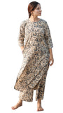 Anni Designer Women'S Rayon Blend Straight Printed Kurta With Pant (Tirah Cream_S_Cream_Small),Cream,S,,,