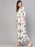 Idalia Cream Floral Printed Dress For Women Cream Xs