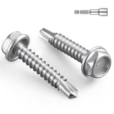 BNUOK #14 x 1-1/4 Inch Self Drilling Screws, 52pcs 1 lbs Self Tapping Screws for Metal, 410 Stainless Steel Hex Washer Head Shee