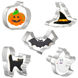 Crethinkaty Halloween Cookie Cutter Set, 5Piece Biscuit Cookie Cutter Set,Pumpkin, Bat, Ghost, Witches Hat, Stainless Steel Cutt