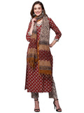 Gosriki Women'S Cotton Blend Straight Printed Kurta With Pant & Dupatta (Nirupa Maroon-Gs_Xl_Maroon_X-Large),Maroon,,B0C6GWLNZL