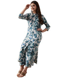 Anni Designer Women'S Cotton Blend Straight Printed Kurta With Palazzo (Yamla Green-Nw_Xl_Green_X-Large),Green,XL