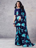 Satrani Womens Pure Georgette Saree (3633S103N_Navy Blue & Multi)