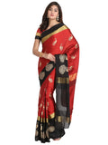 Greciilooks Womens Cotton Womens Banarasi Cotton Silk Saree For Women (Red & Black)