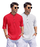 Bellstone Men'S Cotton Blend Solid Regular Dress Shirt (Kurta1500_Combo_Red & White_Xl