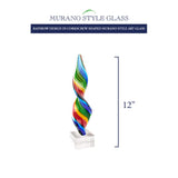 Murano Style Art Glass Rainbow Design In Corkscrew Shaped 12 Tall Centerpiece Including The Crystal Base