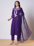 Gosriki Women'S Rayon Viscose Embroidered Straight Kurta With Pant & Dupatta (Jayashuda Begani-Vks02-Gs_L_Begani_Large),Begani,,B0DTK55LJF