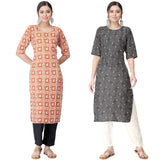 Pinkmint Kurta Set for Women ll Printed Kurti & Pant Set ll Regular Kurta Set ll (Pack of 2) Orange-Black