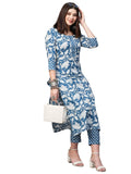 Anni Designer Women'S Cotton Blend Printed Straight Kurta With Pant (Pustak Blue-Gnw_3Xl_White/Blue_Xxx-Large),White/Blue,3XL