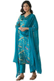 Anni Designer Women'S Cotton Blend Straight Printed Kurta With Pant & Dupatta (Geto Rama_L_Light Blue_Large),Light Blue,L