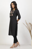 W For Woman Black Floral Print Cotton Straight Kurta_24Few11270-222056_Xl