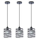 FISGONI Modern Mini Pendant Light Fixture 3-Pack Kitchen Island Pendant Lighting 6.3''Matte Black Spiral Cage Handblown Clear Se