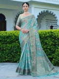 Satrani Womens Organza Banarasi Jacquard Saree With Unstitched Blouse Piece (3086S141N_Sky Blue)