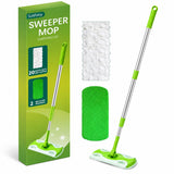 Extendable Wet & Dry Mop Kit Compatible with Swiffer Pads, Includes 20 Disposable Dry Cloths + 2 Reusable Microfiber Mop Pads Du