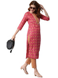 Anni Designer Women'S Cotton Blend Traditional Straight Printed Kurta And Pant Set (Mikaa Pink_M_Pink_Medium),Pink,M