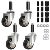 3 Inches Prep Table Wheels, Expanding Stem Casters, Threaded Swivel Casters Set of 4 Heavy Duty Castors Fit 7/8,1-1/4,1-1/2and 1
