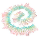 BEADIA Light Blue/Pink Titanium Coated Crystal Quartz Spike Point Stick Beads Rough 0.8-1.2 for Jewelry Making 15 Inch/Strand