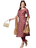 Gosriki Women'S Banarasi Silk Straight Printed Kurta With Pant & Dupatta (Banarsi-Red_S-Gs_Red_Small),Red,,B0BFLLMQ1R