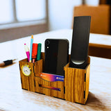 Zesta Wooden Desk Organizer Pen Stand Remote Holder Card Slot | Table Accessory Office Desk Study Room | Pencil Storage Stand St