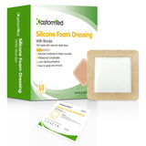 Silicone Adhesive Foam Dressing with Gentle Border 3''x3'' 10 Pack, High Absorbency Foam Wound Bandage for Bed Sore Leg Ulcer Fo