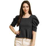 Preneum Women's Solid Regular Fit Top & Tunic (Valentino-Black-835-S_Black S)