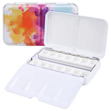 LOONENG Empty Watercolor Palette, Empty Watercolor Tin with Fold Out Palette, Small Colorful Watercolor Tray Palette with 14 Emp