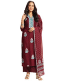 Anni Designer Women'S Rayon Viscose Printed Straight Kurta With Pant & Dupatta (Belagavi Wine-Vks05_L_Wine_Large),Wine,L