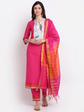 Anni Designer Women'S Cotton Straight Kurta With Palazzo & Dupatta (Been Pink_M_Pink_Medium),Pink,M,Cotton Blend,Straight,