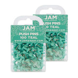JAM PAPER Colorful Push Pins - Teal Pushpins - 2 Packs of 100