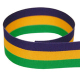 USA | American Made 1-1/2 Mardi Gras Tr-Stripe Grosgrain Ribbon (Purple, Gold, Green) - 50 Yards (Multiple Widths Available)