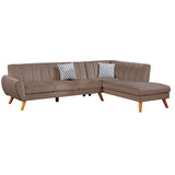 Benjara Lynn 2 Piece Sectional Sofa Set, Chaise Lounger, Tufted Velvet, Brown