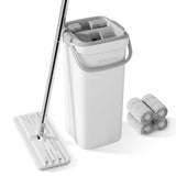 BOSHENG Mop and Bucket with Wringer Set, Flat Floor Mop and Bucket for Home, Includes 4 Reusable Microfiber Pads, Ideal for Home