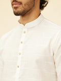 Manyavar Mens Warm White Blended Cotton Self Design Kurta Pyjama Set Warm White Xl