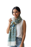 India Scarves Turquoise Ajrakh Hand Block Print Rayon Stole | Traditional Geometric Print | 21055 Cm