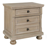 Benjara 3 Drawer Wooden Nightstand with Round Knobs and Bun Feet, Weathered Brown