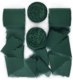 Socomi Dark Green Handmade Fringe Chiffon Silk Ribbon 1-3/4 x 7Yd 4 Rolls Frayed Ribbons for Wedding Invitations Bridal Bouquets