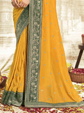 Satrani Womens Vichitra Silk Embroidery Saree With Unstitched Blouse Piece (3085S194N_Yellow)