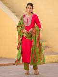 Anni Designer Women'S Rayon Blend Embroidered Straight Kurta With Pant & Dupatta (Dhaya Pink_Xxl_Pink_Xx-Large),Pink,2XL,,,