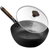 ANEDER Frying Pan with Lid Skillet Nonstick 10 inch Carbon Steel Wok Pan Woks and Stir Fry Pans for Electric,Induction and Gas S
