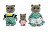OLEOCA Family Gray Cat Figures - Set of 3 Collectible Flocked Mini Dolls with Removable Clothes, Miniature Dollhouse Pretend Pla