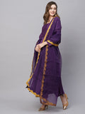 Gosriki Women'S Cotton Blend Anarkali Solid Kurta With Pant & Dupatta (Mini-Begani-Gs_3Xl_Purple_Xxx-Large),Purple,3,B0C5JT6ZW3