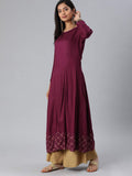 Anni Designer Women'S Rayon Gold-Toned Solid Kurta With Palazzos & Dupatta (Purple L),Purple,L,Rayon,Anarkali,Dupatta