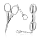 2pcs Mini Folding Scissors, Stainless Steel Foldable Nurse Badge Reel Scissors with Key Ring Portable Retractable Pocket Small C