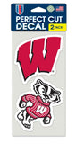 NCAA University of Wisconsin Perfect Cut Decal (Set of 2), 4 x 4