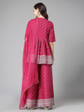 Stylum Women'S Ethnic Motif Printed Naira Cut Rayon Kurta Palazzo Dupatta Set (Kpdsanjh44_Purple, Xxl)