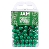 JAM PAPER Colorful Push Pins Round Head Map Thumb Tacks Green Pushpins 100/Pack