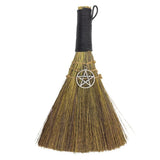 Straw Besom with Pentacle Charm, 8.5 Inches, Wicca Mini Pentagram Broom