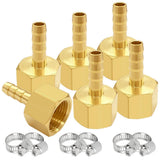 Uenede Brass Hose Barb Fittings 3/8 NPT Female to 5/16 Barb Adapter Connector Include 6 Clamps for Water/Oil/Gas (Pack of 6)